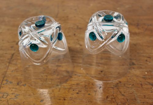 LALIQUE FLORIDE TURQUOISE CRYSTAL SET OF 6 WHISKEY TUMBLERS AND ASSIETTE - ADDITIONAL PHOTO 5