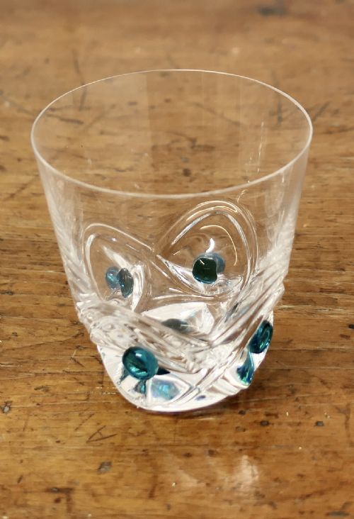 LALIQUE FLORIDE TURQUOISE CRYSTAL SET OF 6 WHISKEY TUMBLERS AND ASSIETTE - ADDITIONAL PHOTO 6