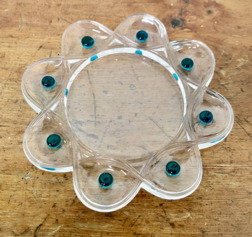 LALIQUE FLORIDE TURQUOISE CRYSTAL SET OF 6 WHISKEY TUMBLERS AND ASSIETTE - ADDITIONAL PHOTO 7