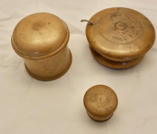 3 HAND MADE SYCAMORE TREEN POTS 1 WITH MINIATURES - ADDITIONAL PHOTO 1