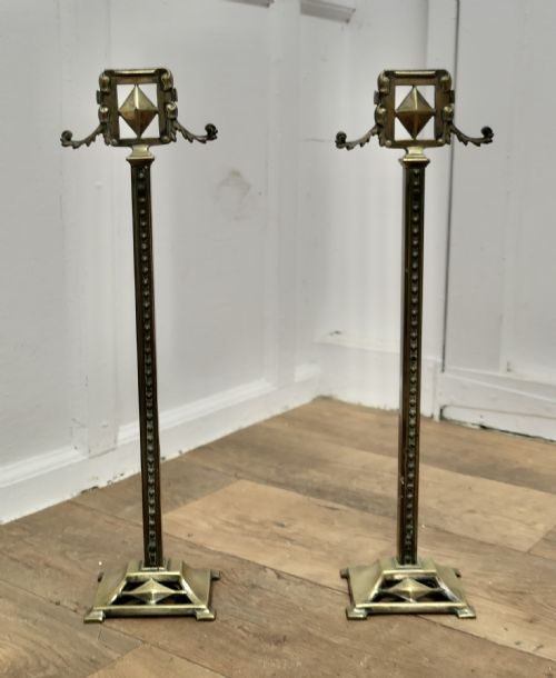 A PAIR OF TALL VICTORIAN BRASS ANDIRONS OR TOOL RESTS - ADDITIONAL PHOTO 1