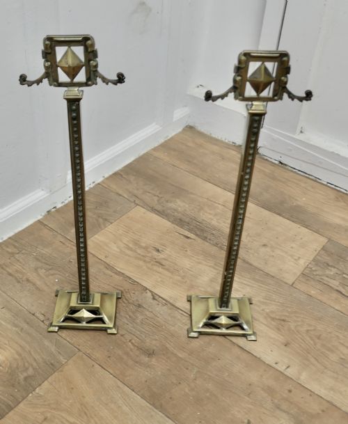 A PAIR OF TALL VICTORIAN BRASS ANDIRONS OR TOOL RESTS - ADDITIONAL PHOTO 2
