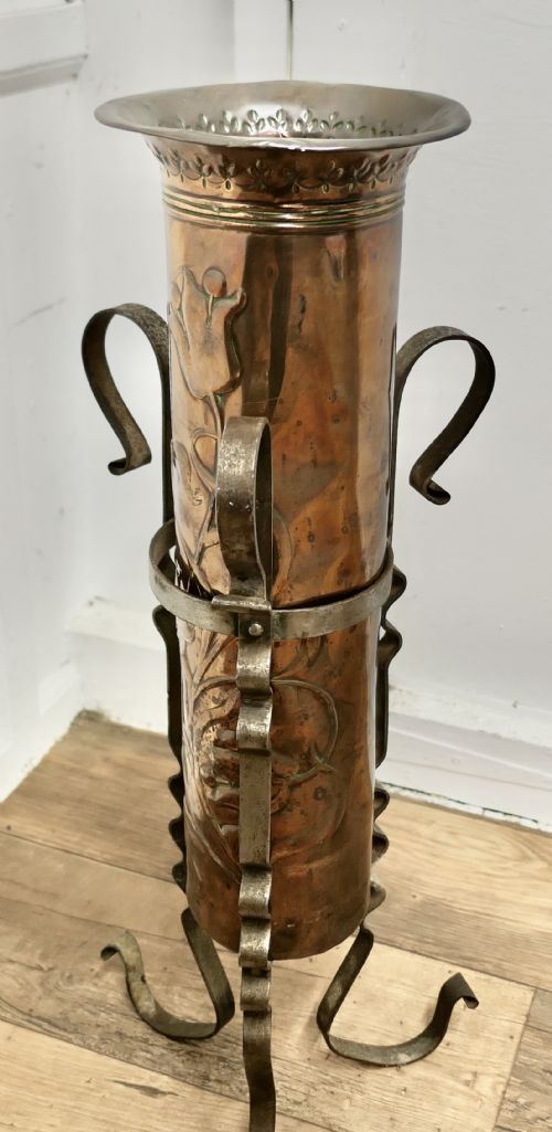 ARTS AND CRAFTS COPPER AND IRON UMBRELLA STAND - ADDITIONAL PHOTO 3