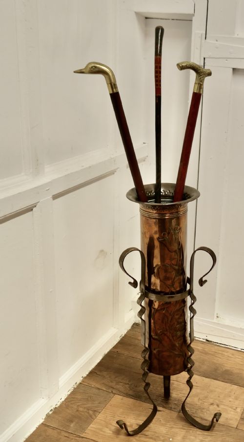 ARTS AND CRAFTS COPPER AND IRON UMBRELLA STAND - ADDITIONAL PHOTO 5