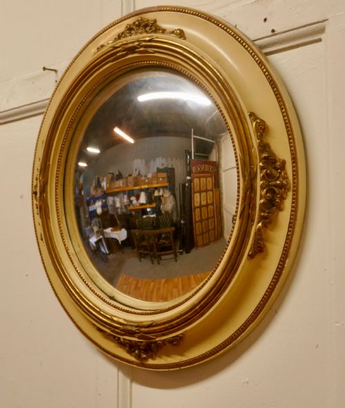 LARGE FRENCH CONVEX WALL MIRROR IN GILT AND CREAM THE WITCHS EYE - ADDITIONAL PHOTO 3