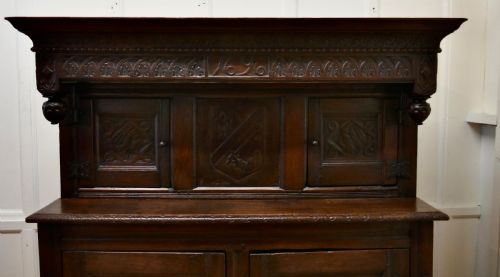 1696 FRENCH CARVED OAK COURT CUPBOARD COTTAGE SIZE LIVERY CUPBOARD - ADDITIONAL PHOTO 1
