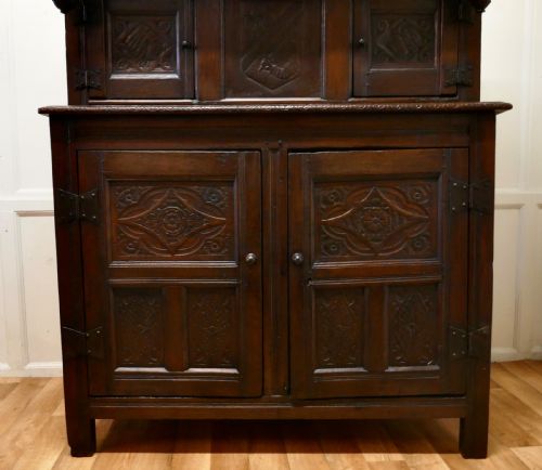1696 FRENCH CARVED OAK COURT CUPBOARD COTTAGE SIZE LIVERY CUPBOARD - ADDITIONAL PHOTO 2