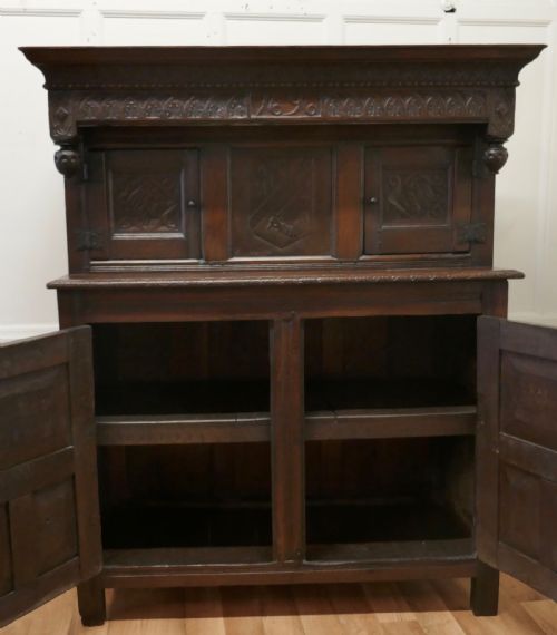 1696 FRENCH CARVED OAK COURT CUPBOARD COTTAGE SIZE LIVERY CUPBOARD - ADDITIONAL PHOTO 12