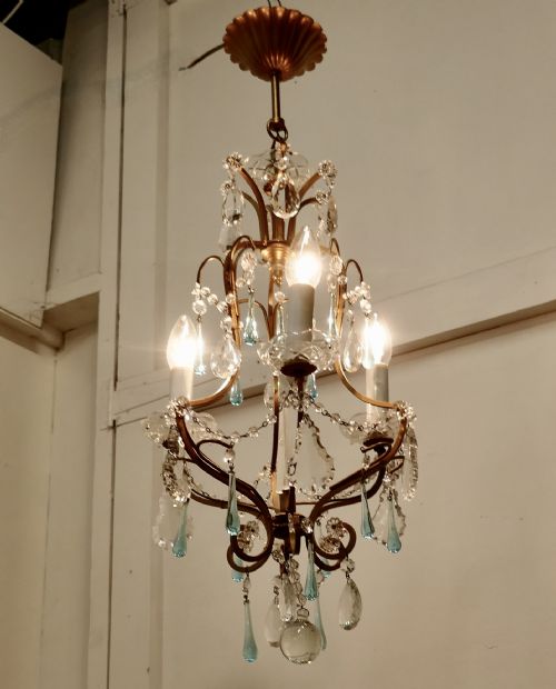 FRENCH CRYSTAL CHANDELIER WITH CHAINS AND TURQUOISE DROPS - ADDITIONAL PHOTO 4
