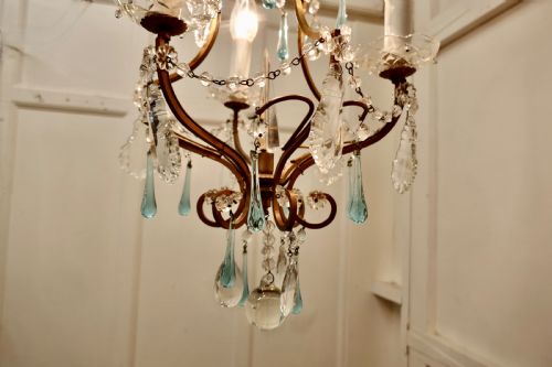 FRENCH CRYSTAL CHANDELIER WITH CHAINS AND TURQUOISE DROPS - ADDITIONAL PHOTO 7