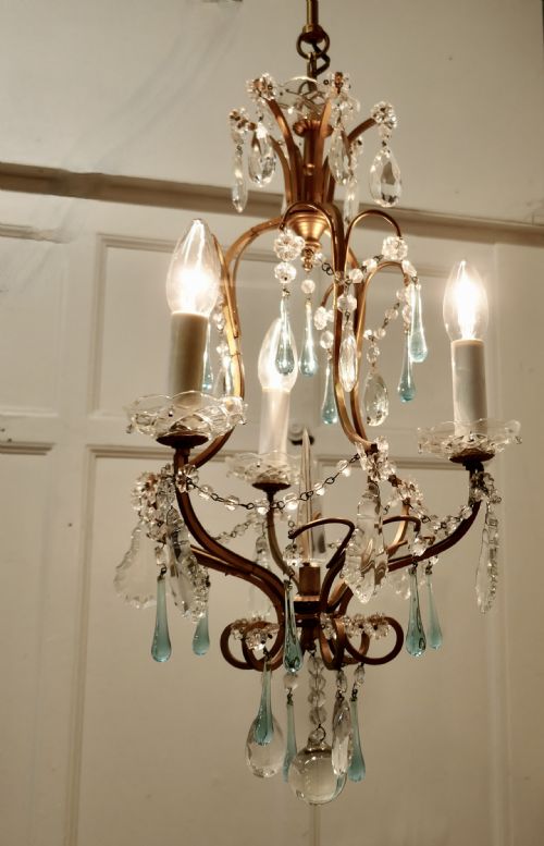 FRENCH CRYSTAL CHANDELIER WITH CHAINS AND TURQUOISE DROPS - ADDITIONAL PHOTO 8