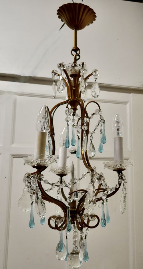 FRENCH CRYSTAL CHANDELIER WITH CHAINS AND TURQUOISE DROPS - ADDITIONAL PHOTO 9