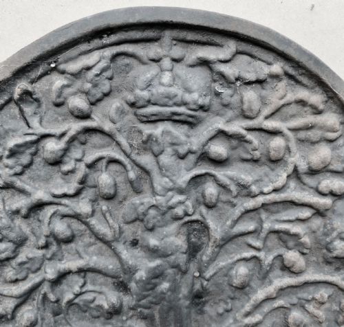 fig 2. Large 18th Century Heavy Iron Fire Back, Andirons and Grate