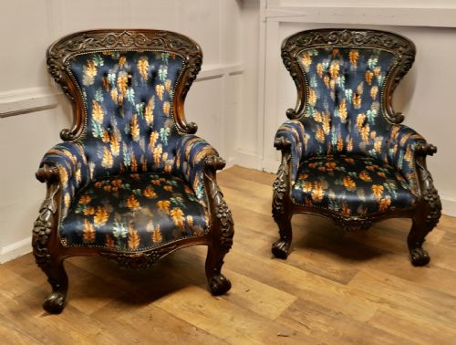 A Pair of Large Franco Chinese Carved Salon Chairs