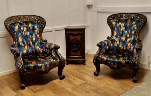 fig 1. A Pair of Large Franco Chinese Carved Salon Chairs