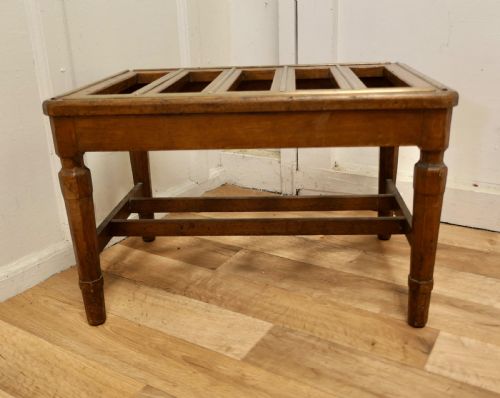 Arts and Crafts Golden Oak and Brass Luggage Rack, Suitcase Stand