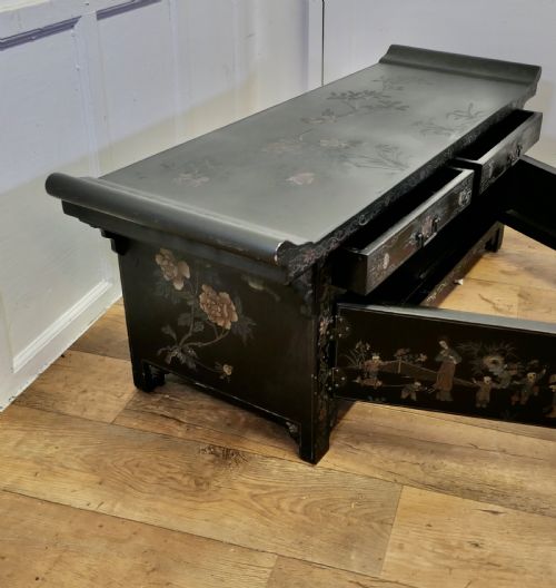 fig 1. Black Lacquer Chinoiserie Low Cabinet
