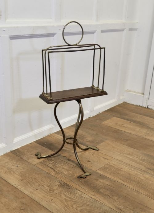 STYLISH VICTORIAN GOLDEN OAK AND BRASS REVOLVING MAGAZINE RACK - ADDITIONAL PHOTO 4