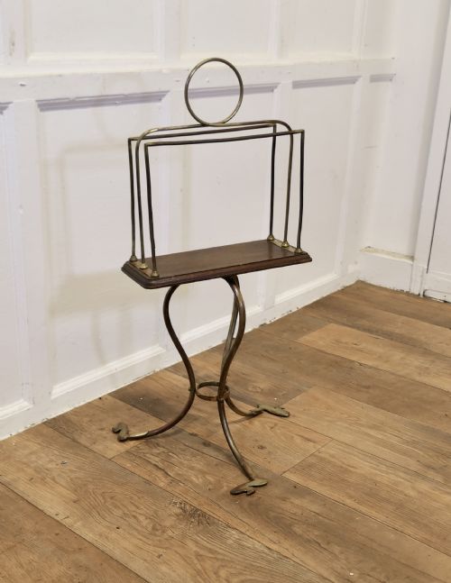 STYLISH VICTORIAN GOLDEN OAK AND BRASS REVOLVING MAGAZINE RACK - ADDITIONAL PHOTO 5