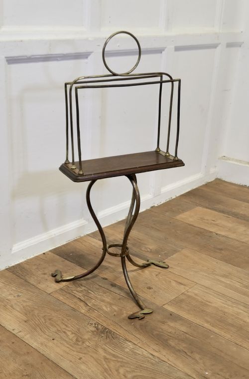 STYLISH VICTORIAN GOLDEN OAK AND BRASS REVOLVING MAGAZINE RACK - ADDITIONAL PHOTO 6