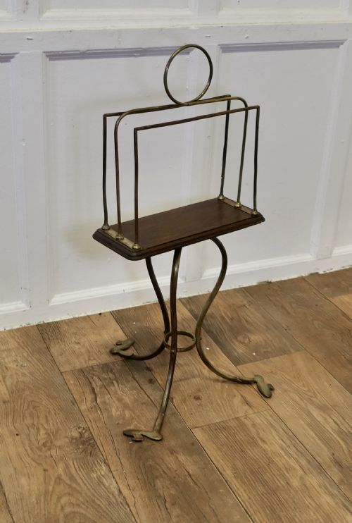 STYLISH VICTORIAN GOLDEN OAK AND BRASS REVOLVING MAGAZINE RACK - ADDITIONAL PHOTO 7