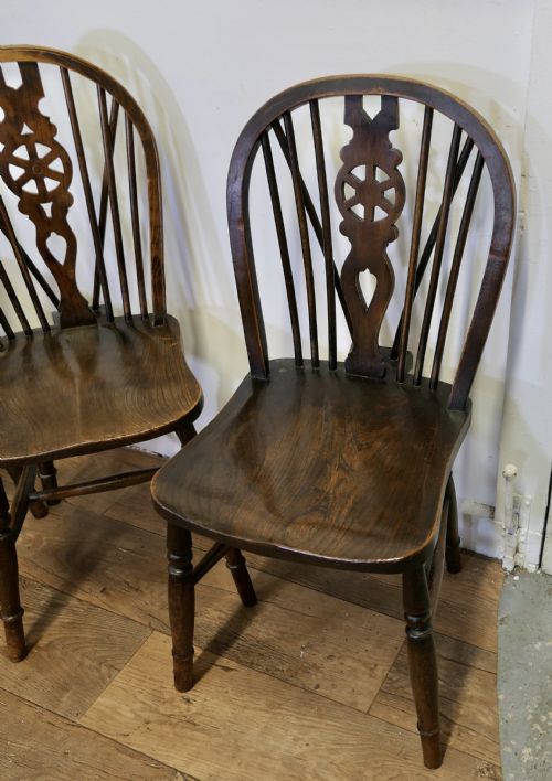 SET OF 5 VICTORIAN BEECH ELM WHEEL BACK WINDSOR KITCHEN DINING CHAIRS - ADDITIONAL PHOTO 2