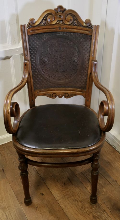 VICTORIAN UPHOLSTERED BENTWOOD SALON OR DESK CHAIR - ADDITIONAL PHOTO 1