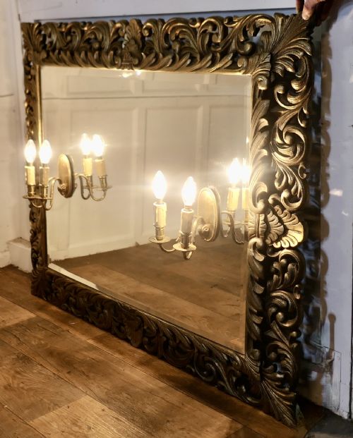 LARGE FRENCH GOTHIC GILT OVERMANTEL MIRROR WITH TWIN SCONCES - ADDITIONAL PHOTO 2
