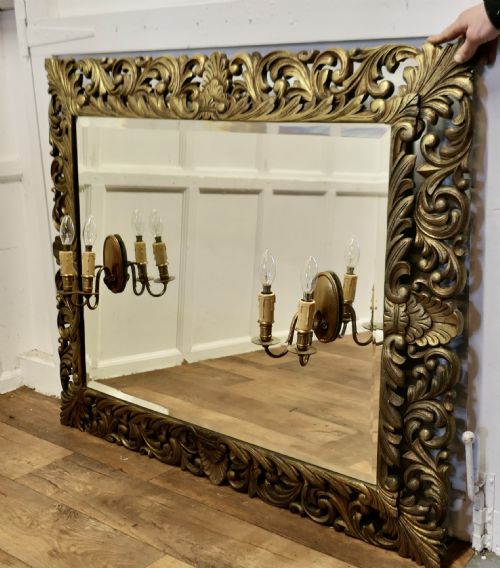 LARGE FRENCH GOTHIC GILT OVERMANTEL MIRROR WITH TWIN SCONCES - ADDITIONAL PHOTO 3
