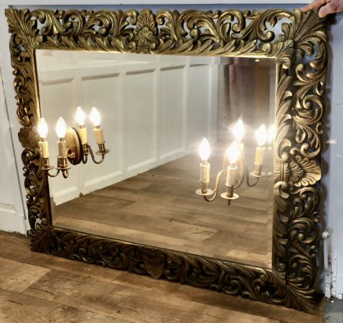 LARGE FRENCH GOTHIC GILT OVERMANTEL MIRROR WITH TWIN SCONCES - ADDITIONAL PHOTO 6