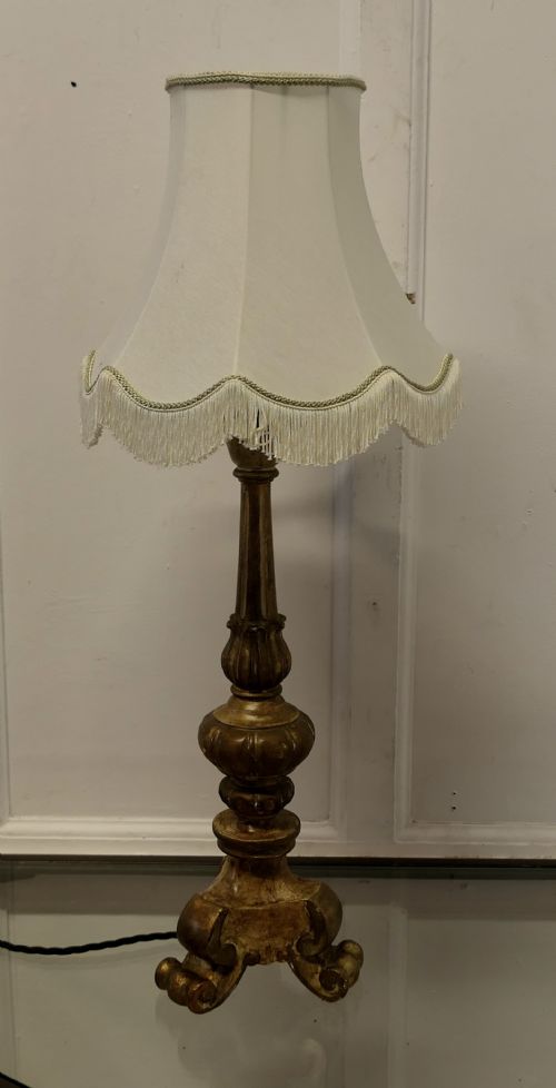 CARVED WOODEN SHABBY GILT TABLE LAMP - ADDITIONAL PHOTO 5
