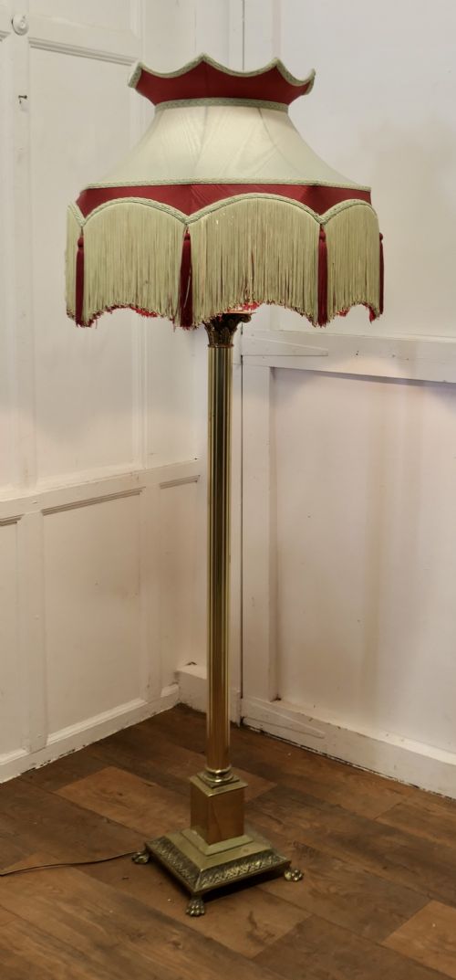 BRASS ARTS AND CRAFTS FLOOR LAMP HAND MADE SHADE - ADDITIONAL PHOTO 1