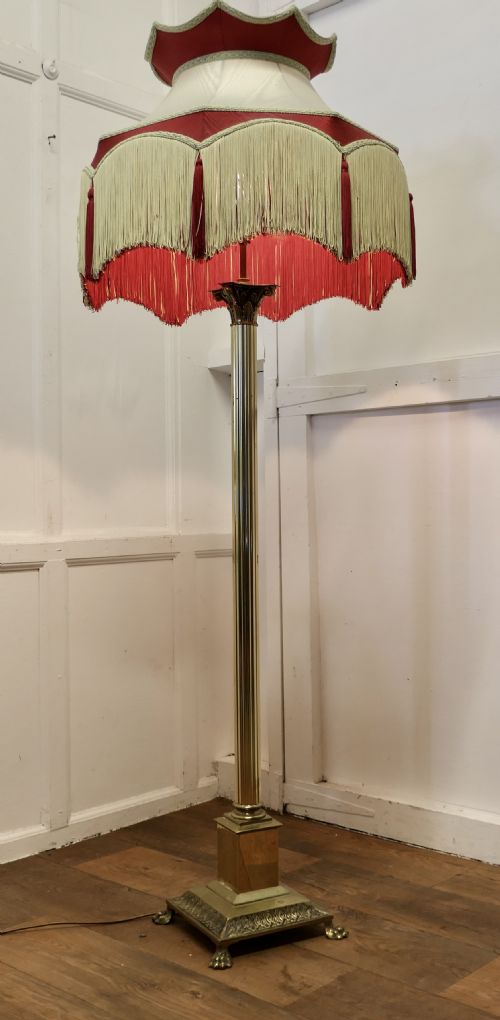 BRASS ARTS AND CRAFTS FLOOR LAMP HAND MADE SHADE - ADDITIONAL PHOTO 2