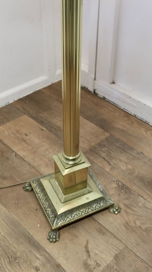 BRASS ARTS AND CRAFTS FLOOR LAMP HAND MADE SHADE - ADDITIONAL PHOTO 5