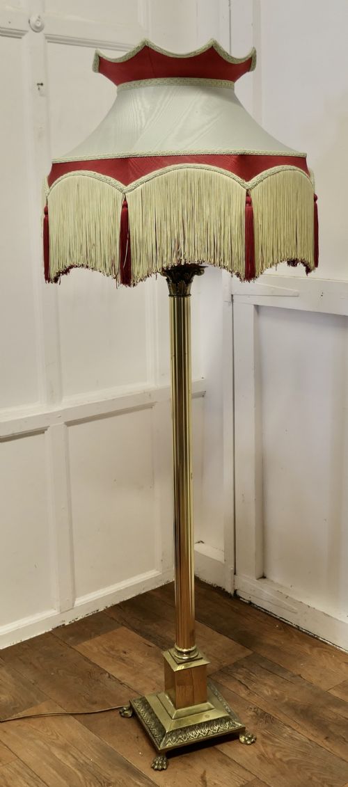 BRASS ARTS AND CRAFTS FLOOR LAMP HAND MADE SHADE - ADDITIONAL PHOTO 6