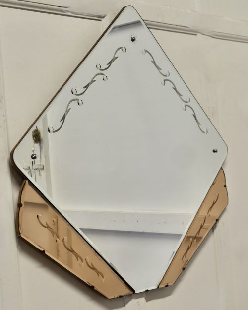 A LARGE FRENCH ART DECO DIAMOND WALL MIRROR - ADDITIONAL PHOTO 3