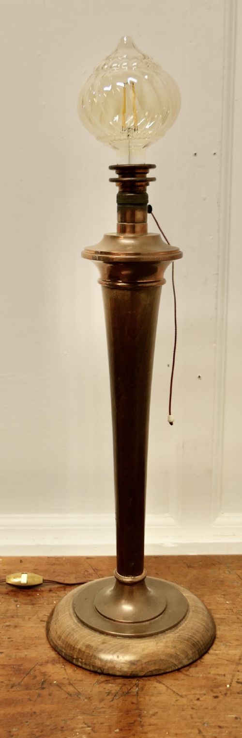 TALL ART DECO WALNUT AND COPPER TABLE LAMP - ADDITIONAL PHOTO 4