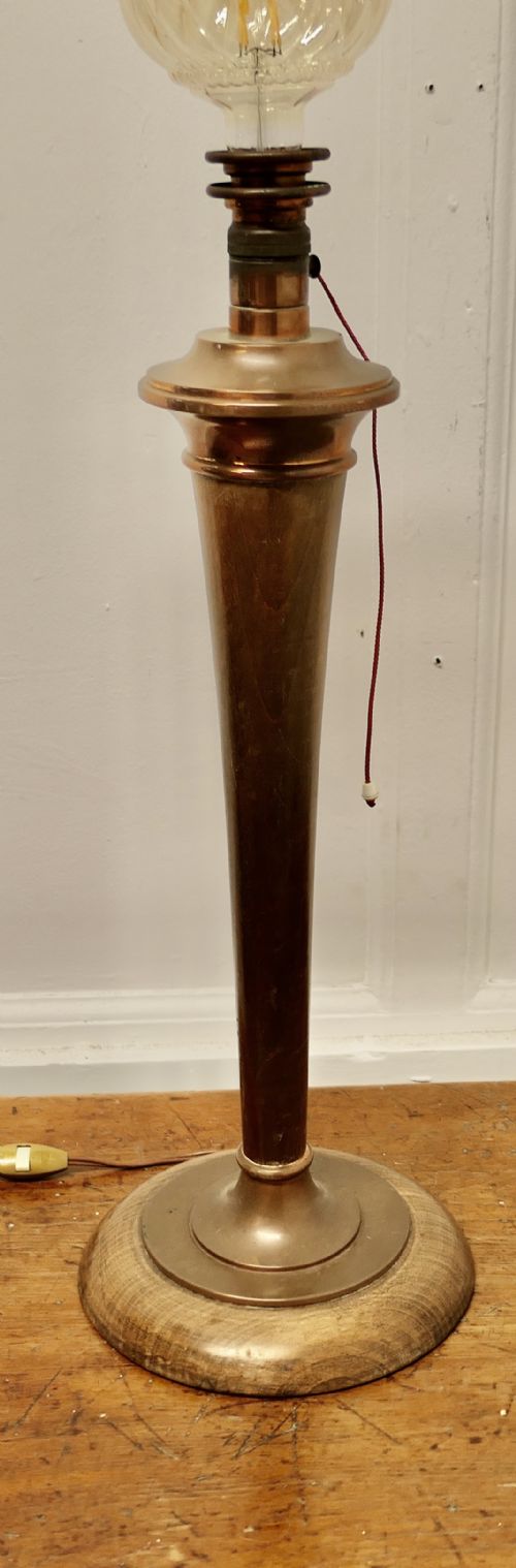 TALL ART DECO WALNUT AND COPPER TABLE LAMP - ADDITIONAL PHOTO 5