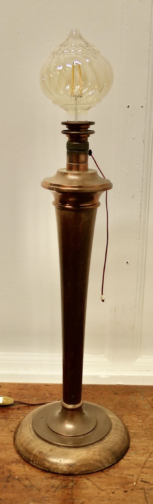 TALL ART DECO WALNUT AND COPPER TABLE LAMP - ADDITIONAL PHOTO 6