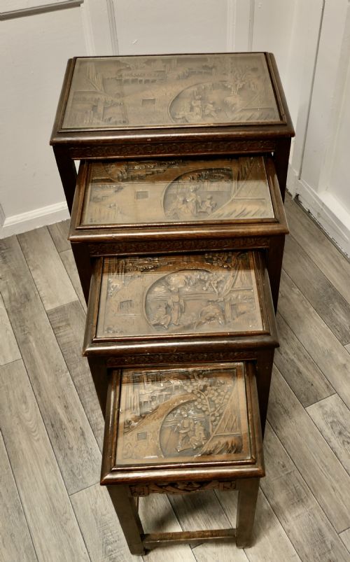 BEAUTIFULLY CARVED CHINOISERIE NEST OF FOUR TABLES - ADDITIONAL PHOTO 3