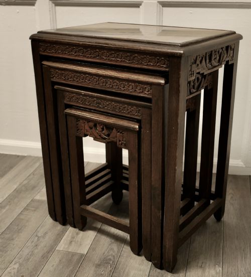 BEAUTIFULLY CARVED CHINOISERIE NEST OF FOUR TABLES - ADDITIONAL PHOTO 10