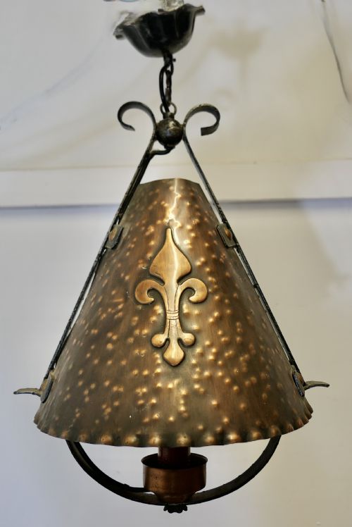 FRENCH ARTS AND CRAFTS GOTHIC COPPER LANTERN - ADDITIONAL PHOTO 6
