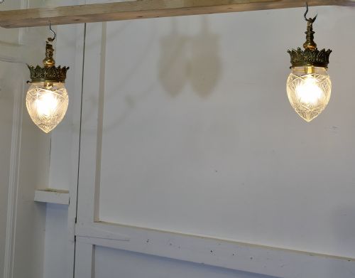 A Pair of Victorian Arts and Crafts Brass Ceiling Lights