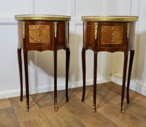 A Pair of French 19th Century Demilune Side Tables or Bedside Cabinets