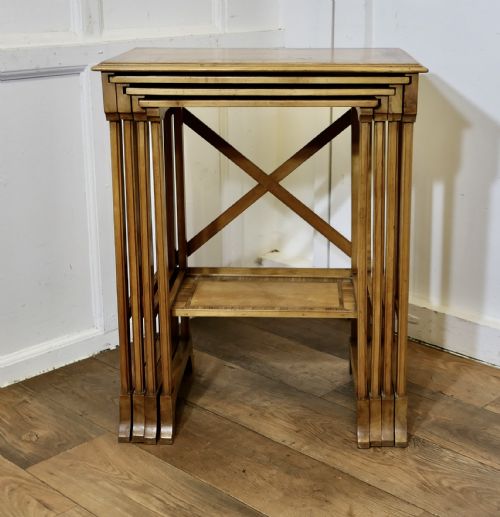 Superb Art Deco Nest of 4 Tall Walnut Tables
