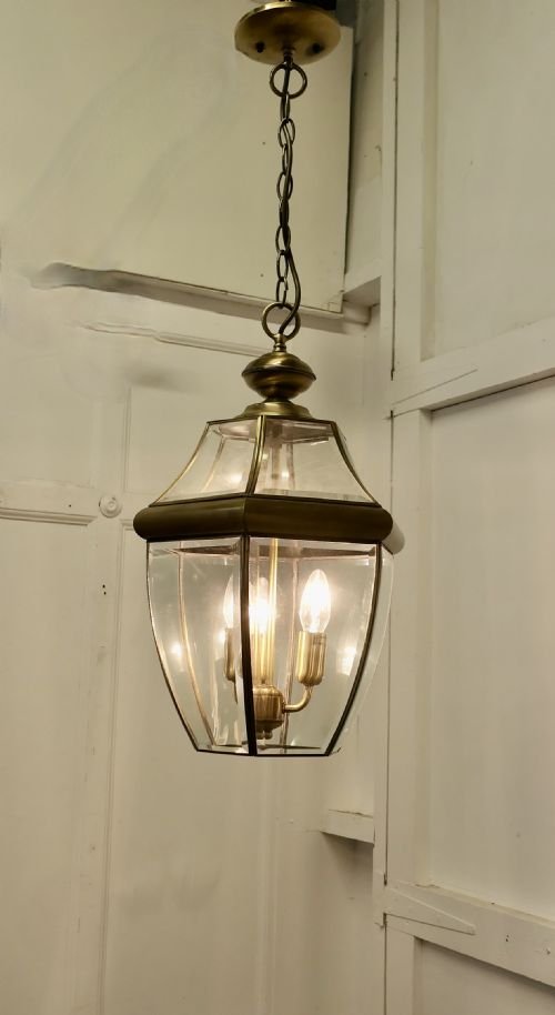 fig 1. Large Art Deco Style Brass & Glass Hall Lantern