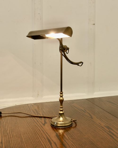 French Brass Desk Lamp with Long Brass Shade