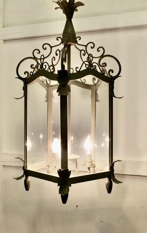 LARGE WROUGHT IRON VERY DECORATIVE FRENCH HALL LANTERN - ADDITIONAL PHOTO 2