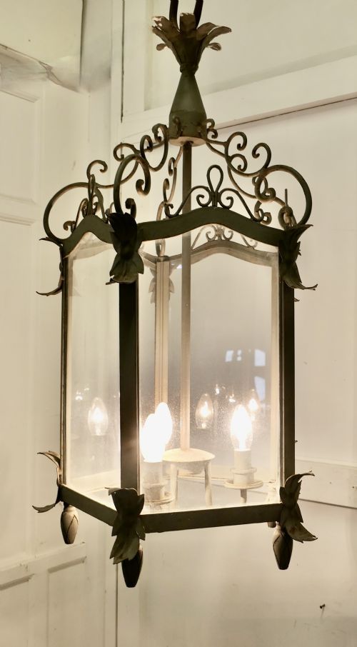 LARGE WROUGHT IRON VERY DECORATIVE FRENCH HALL LANTERN - ADDITIONAL PHOTO 3