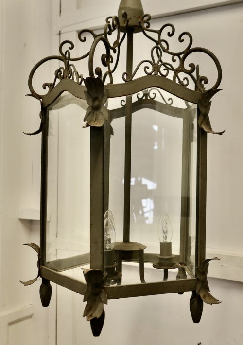 LARGE WROUGHT IRON VERY DECORATIVE FRENCH HALL LANTERN - ADDITIONAL PHOTO 4